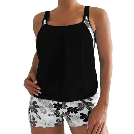 Damen Tankini-Set mit modischem Kurztop und Blumenmuster EB