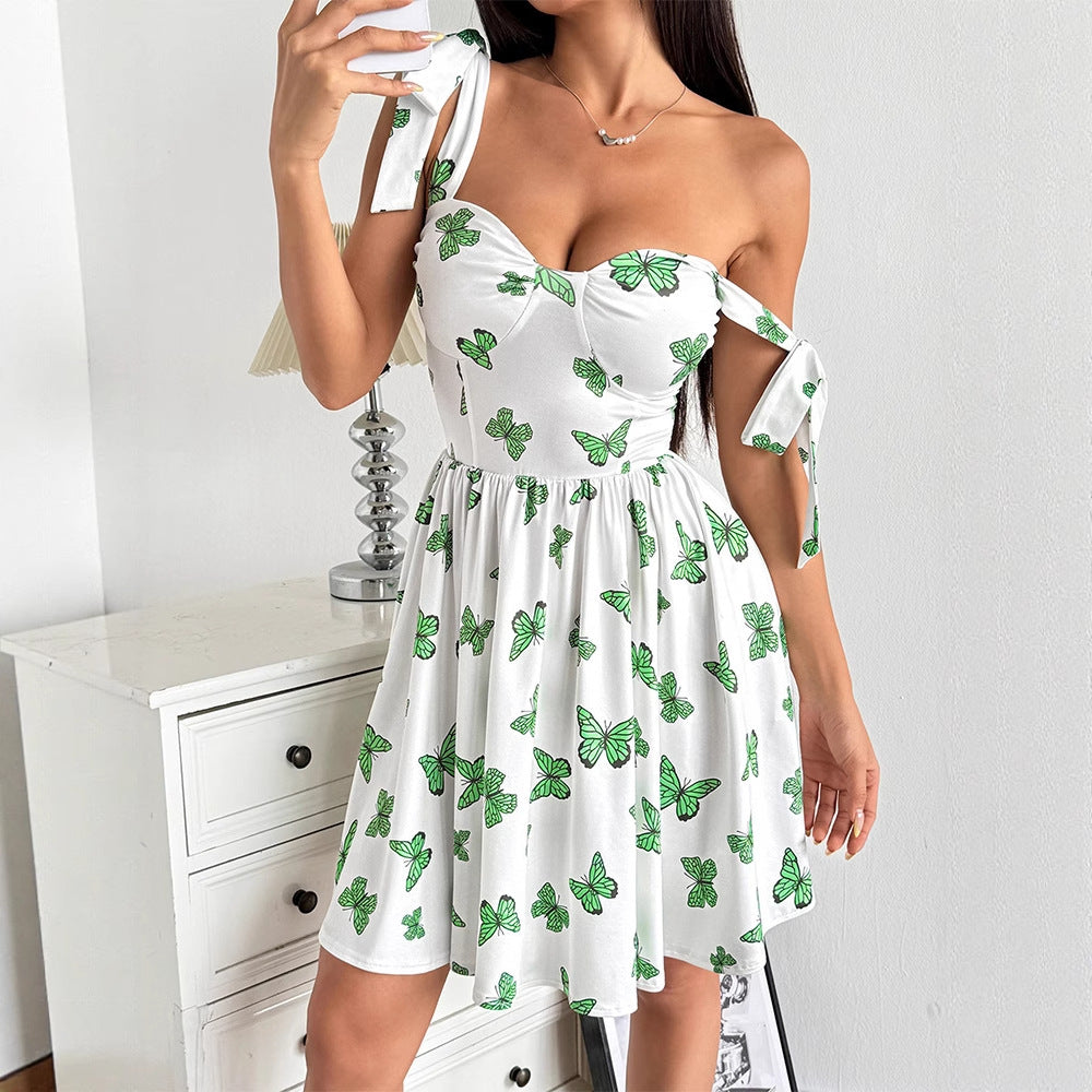 Damen Sommerkleid mit verspieltem Schmetterlingsdesign und verstellbaren Trägern EB