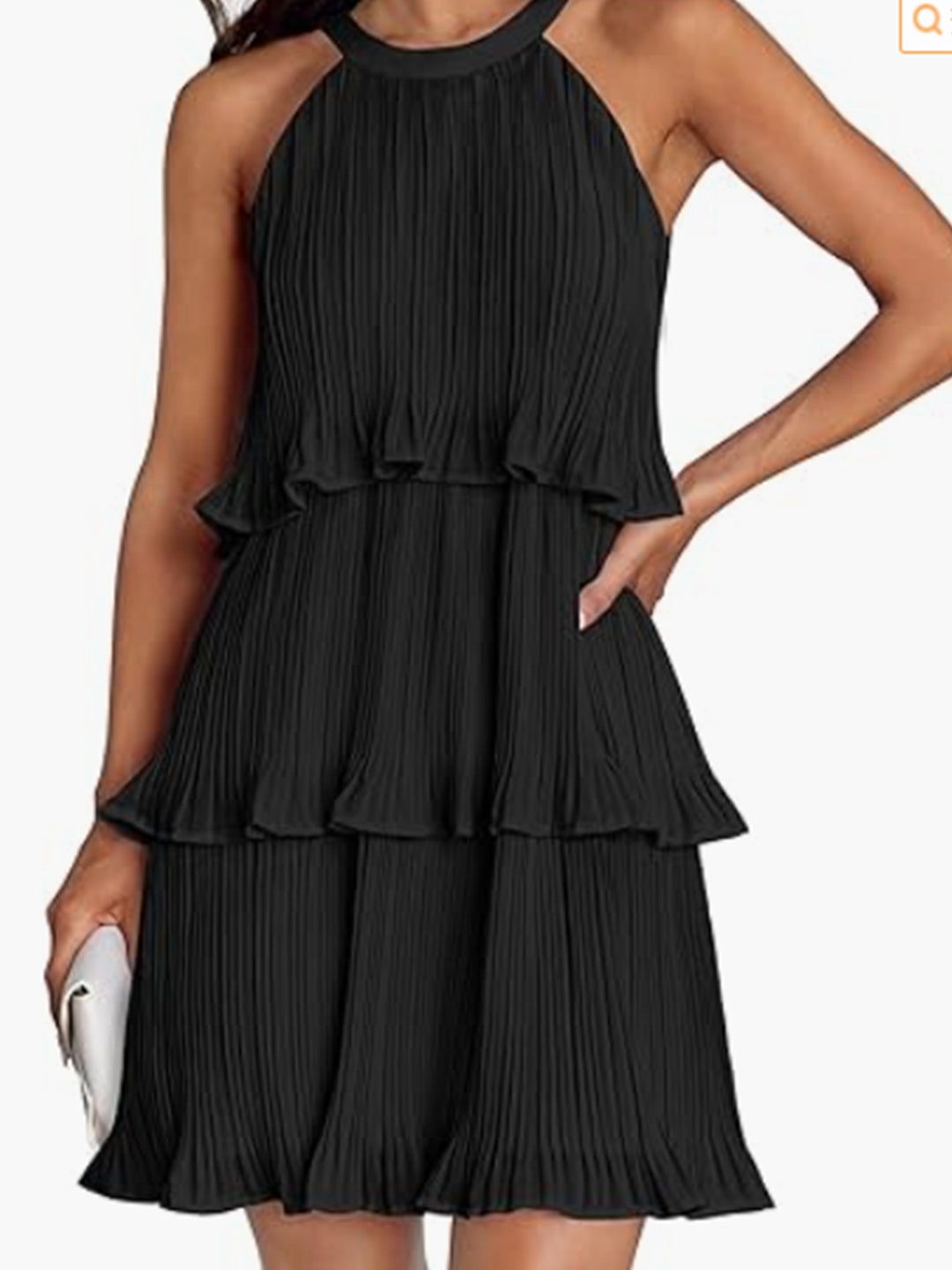 Damen Kleid mit schwingendem Faltenrock und Spitzenrüsche EB