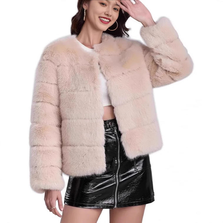 Damen trendige Kunstpelzjacke EB