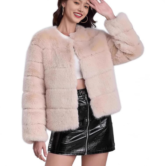 Damen trendige Kunstpelzjacke EB