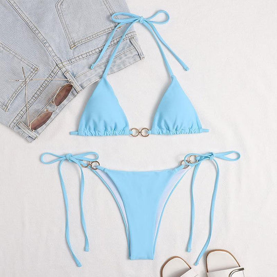 Damen Triangel-Bikini mit goldenen Ringdetails EB