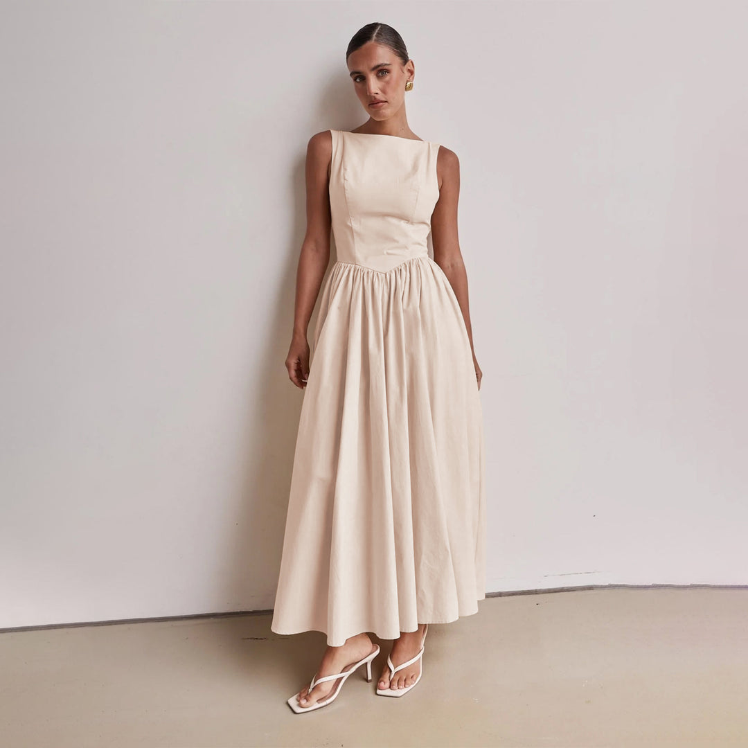 Damen Elegantes Maxi-Kleid mit breitem Rockansatz und taillierter Passform EB