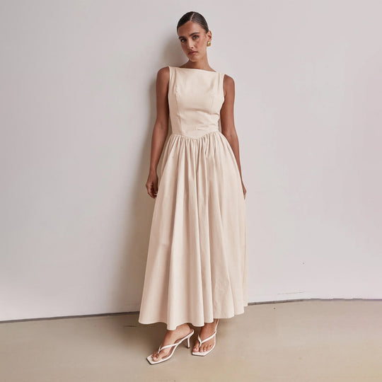 Damen Elegantes Maxi-Kleid mit breitem Rockansatz und taillierter Passform EB