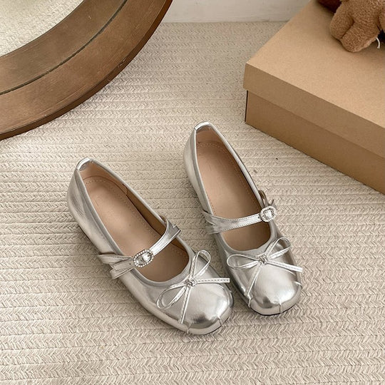 Damen elegante Mary Jane Ballerinas mit modischem Schleifenakzent EB