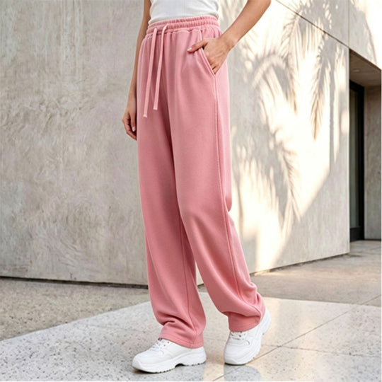 Damen nan weite Loungepalazzo-Hose mit hohem Komfortbund, Kordelzug, seitlichen Eingrifftaschen und dekorativer Seitennaht EB