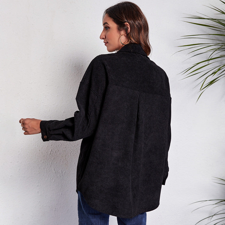 Damen Oversized Cordjacke mit bunten Taschen EB