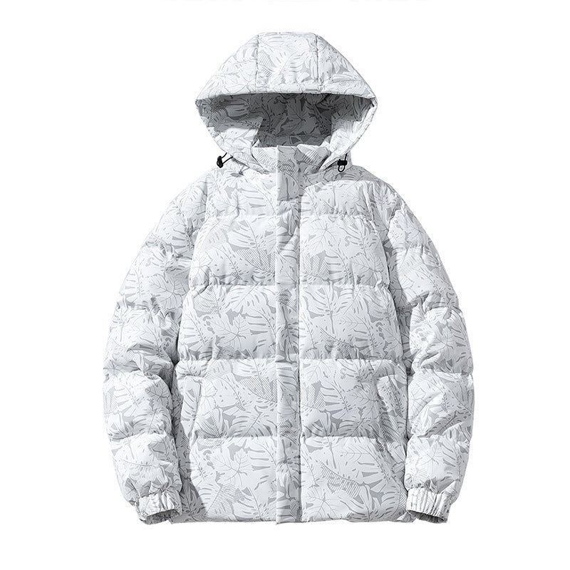 Herren gesteppte Daunenoptik-Kapuzenjacke mit botanischem Allover-Print, windabweisender Außenhülle und thermischer Synthetikfüllung EB