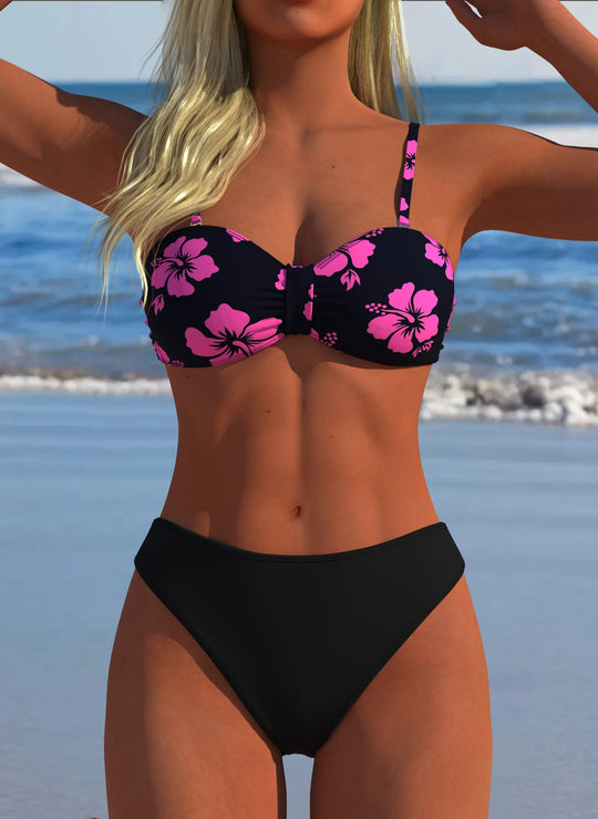 Damen Bikini-Set mit floralem Balconette-Oberteil und hoch geschnittenem Höschen EB