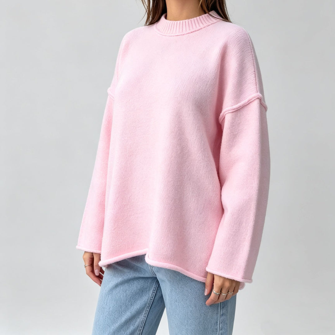Damen Oversize-Boxy-Pullover mit kurzem Stehkragen und dekorativer Kantennaht EB
