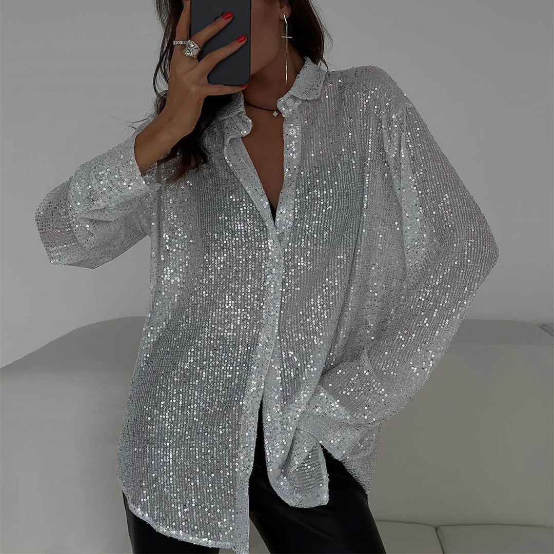 Damen Glitzernde Bluse mit schimmernder Textur und lässigem Schnitt EB