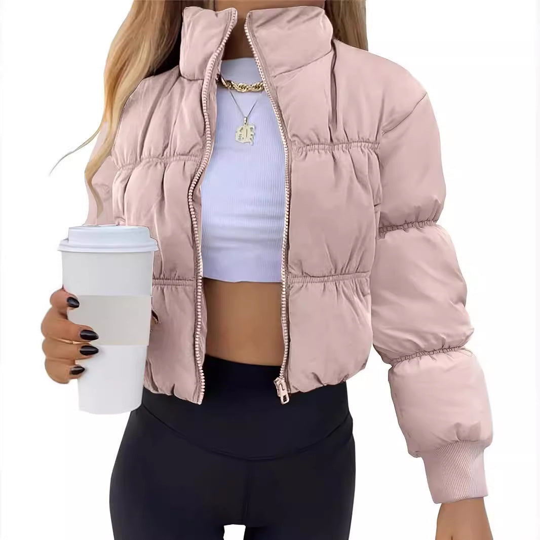 Damen gesteppte Kurzjacke mit hohem Kragen und voluminösem Schnitt EB