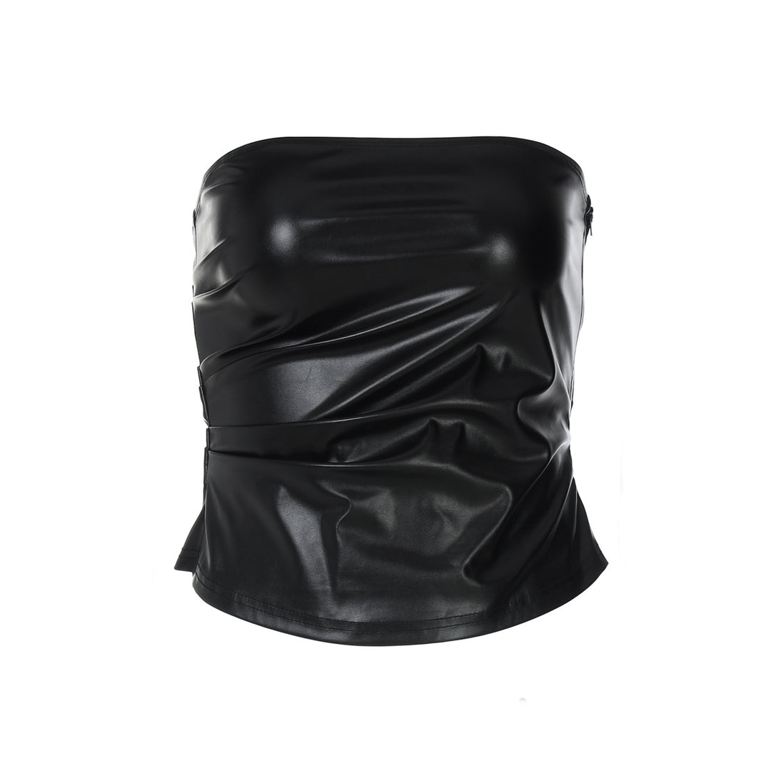 Damen ärmelloses Satin-Top mit elegantem Raffungselement EB