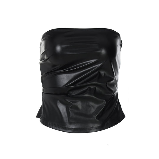 Damen ärmelloses Satin-Top mit elegantem Raffungselement EB