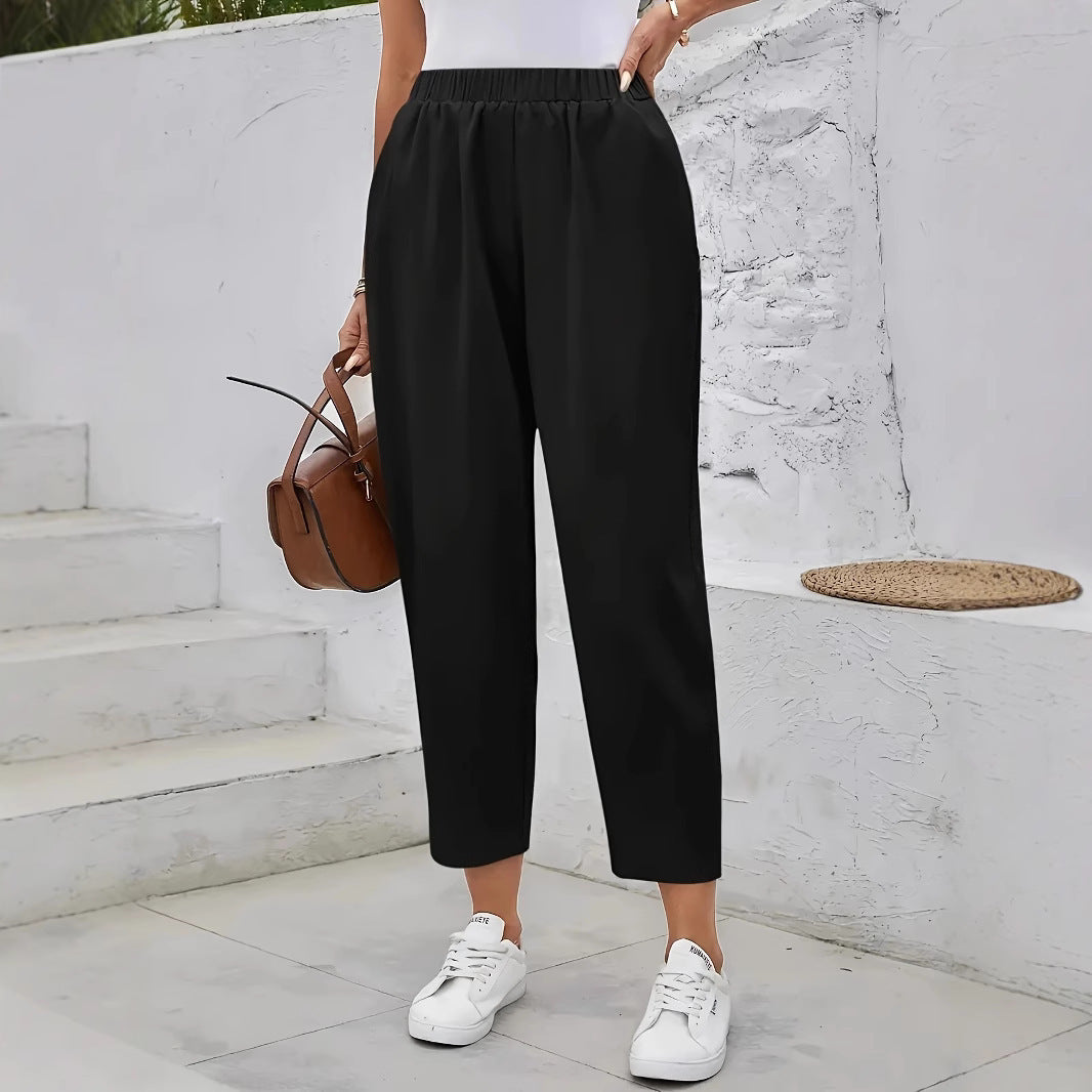 Damen Schnittige Chino-Hose mit elastischem Bund und dekorativen Knopfdetails EB