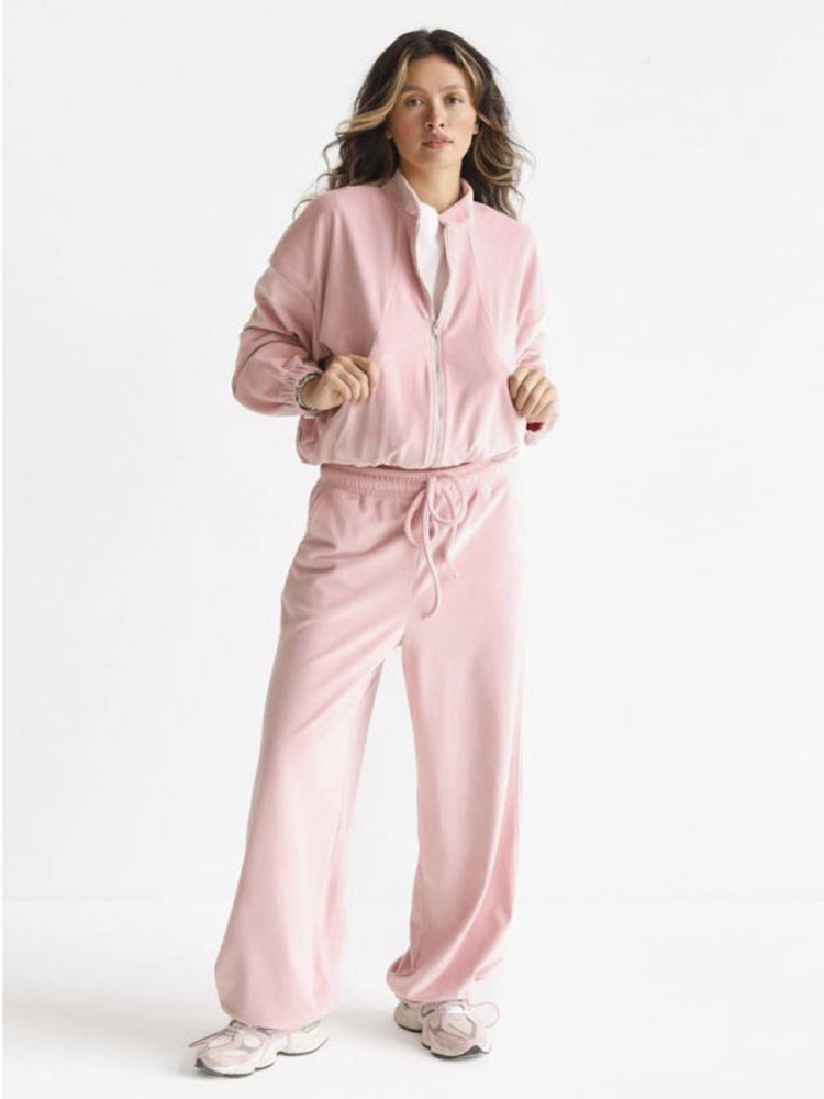 Damen ausgestelltes Velours-Jogginganzug-Set mit kurzer Reißverschlussjacke und hochtaillierter Kordelhose Eichborn Berlin