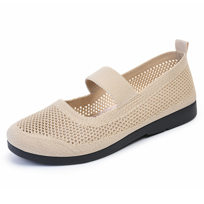 Damen Strick-Ballerinas mit elastischem Riemen EB