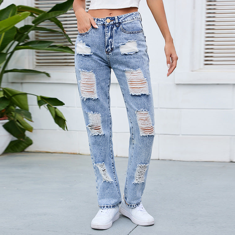 Damen destroyed Mom-Jeans mit lässigem Schnitt und hohem Bund EB