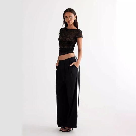 Damen Spitzentop mit enganliegendem Design und kurzen Ärmeln EB