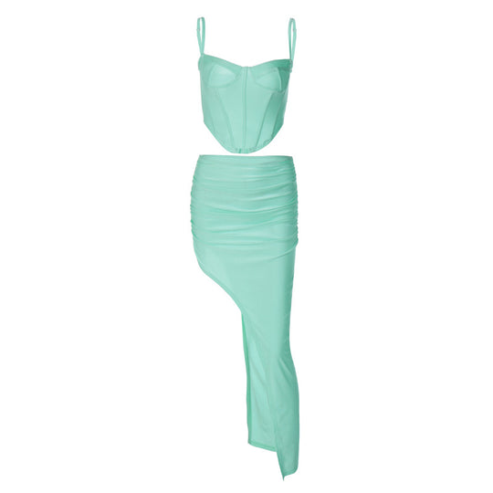 Damen Elegantes Bustier-Oberteil mit asymmetrischem Rock EB
