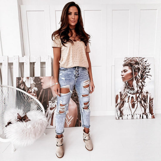 Damen Ripped Mom-Jeans mit hohem Bund und lässigem Schnitt EB