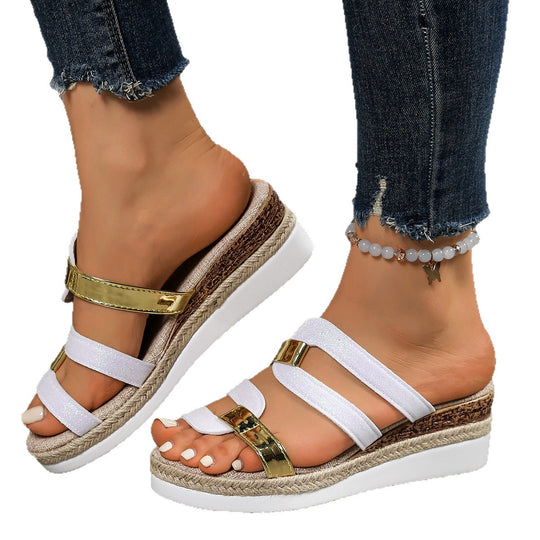 Damen Wedge-Sandaletten mit glamourösem Glitter-Design und modischen Riemen EB