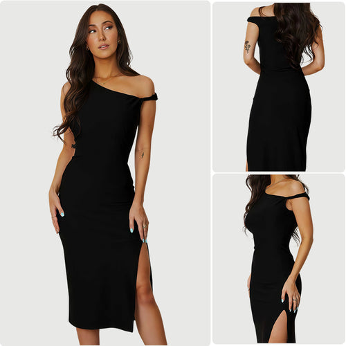 Damen Cut-Out Maxikleid mit asymmetrischem Design und schickem Beinschlitz EB
