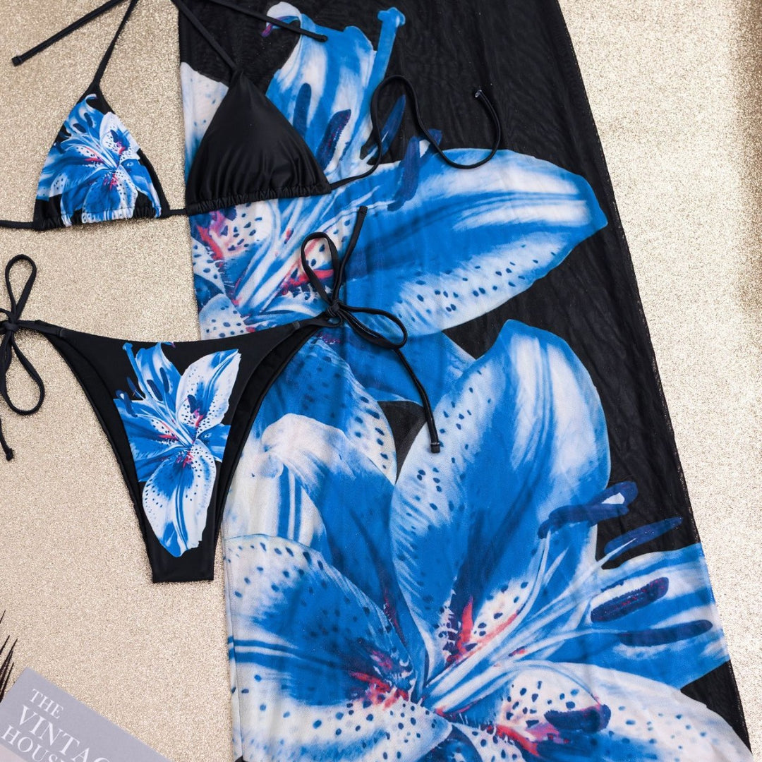 Damen eleganter Bikinis mit floralem Überwurf EB