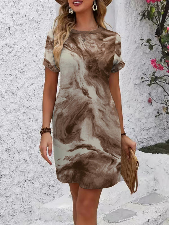 Damen lässiges Kurzarmkleid mit kreativem geometrischen Muster EB