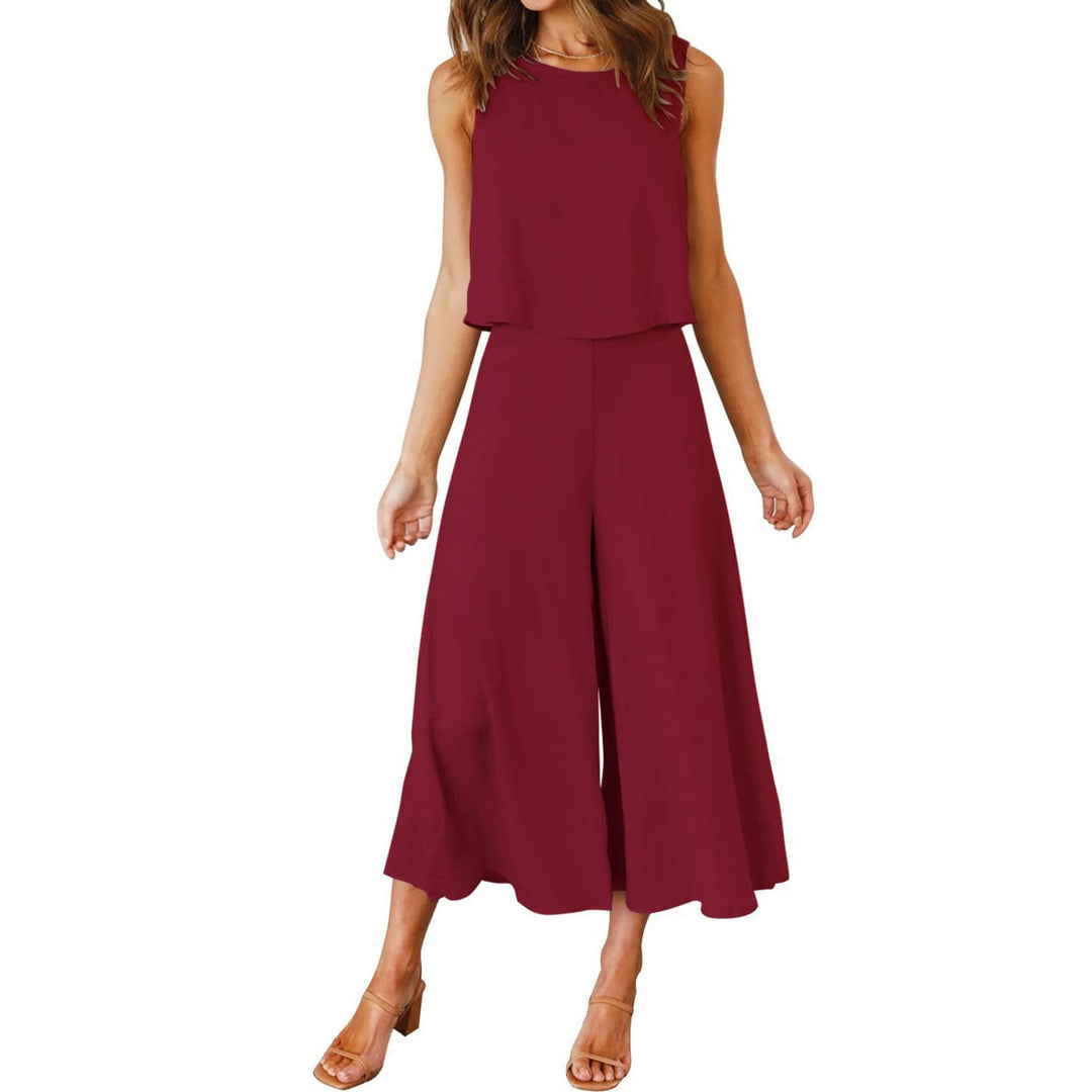 Damen lässiger Jumpsuit mit weit geschnittenem Beinen und leichtem Oberteil EB