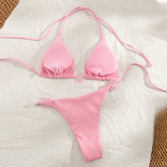 Damen Triangel-Bikini mit floralem Design und verstellbaren Trägern EB