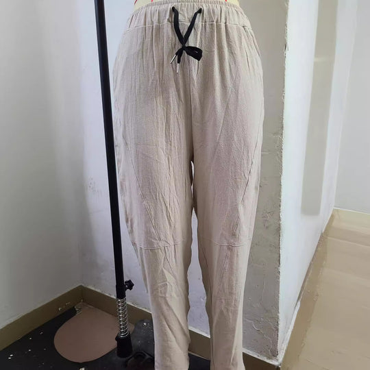 Herren nan lässige Leinenharemshose mit elastischem Bund und seitlichen Eingrifftaschen EB