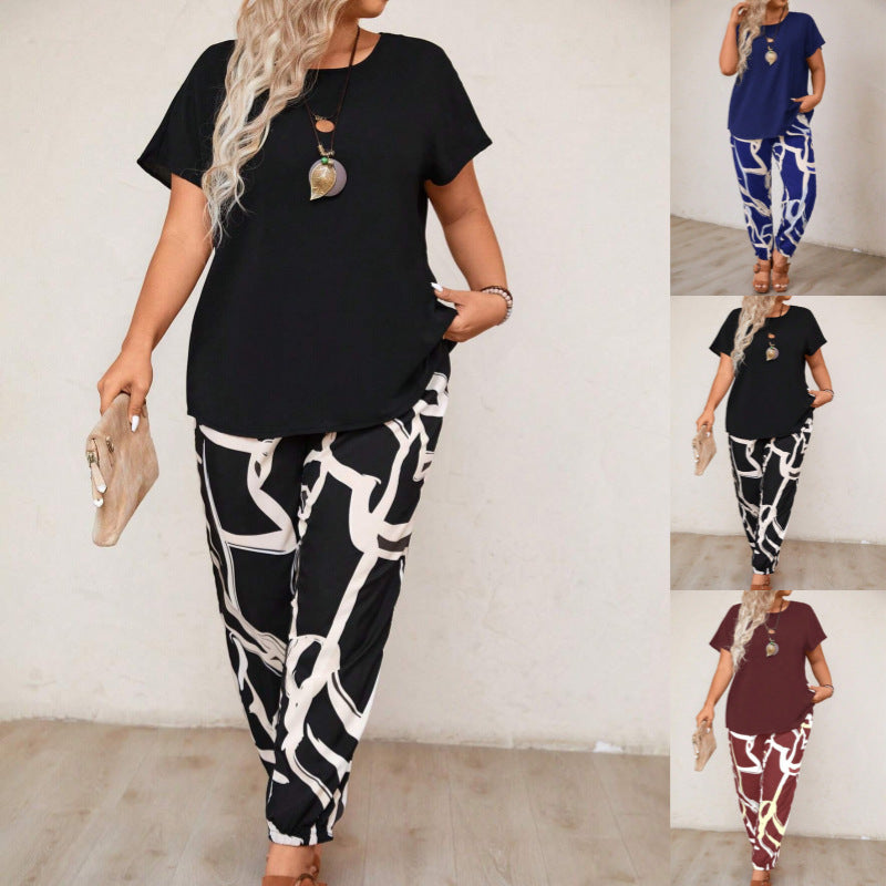 Damen lässiges Set aus Oberteil und Jogginghose mit floralem Muster EB