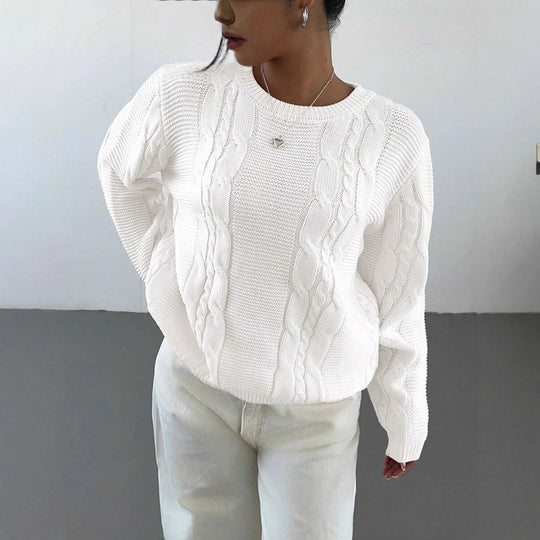Damen Grobstrickpullover mit zeitlosem Zopfmuster und lässigem Schnitt EB