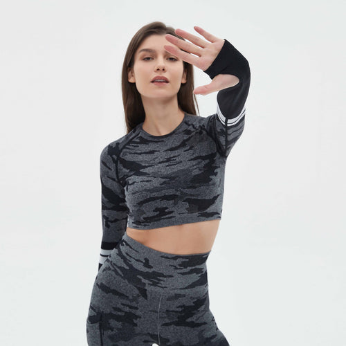 Damen Sportliches Set mit langem Ärmel und Kompressionsleggings EB