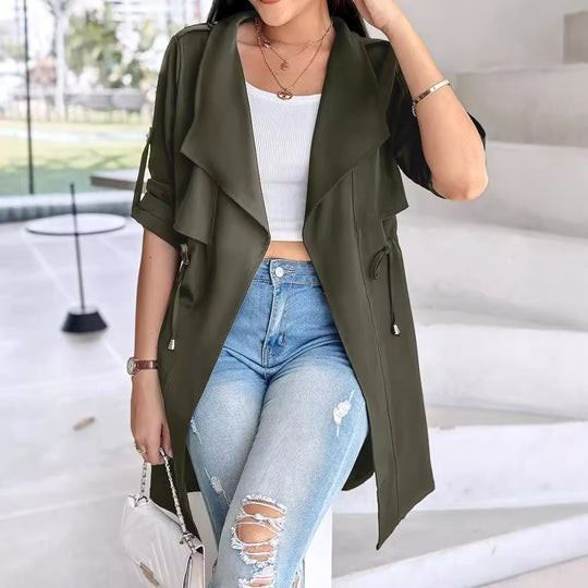 Damen Trenchcoat mit abnehmbarer Kapuze und verstellbarem Taillenzug EB