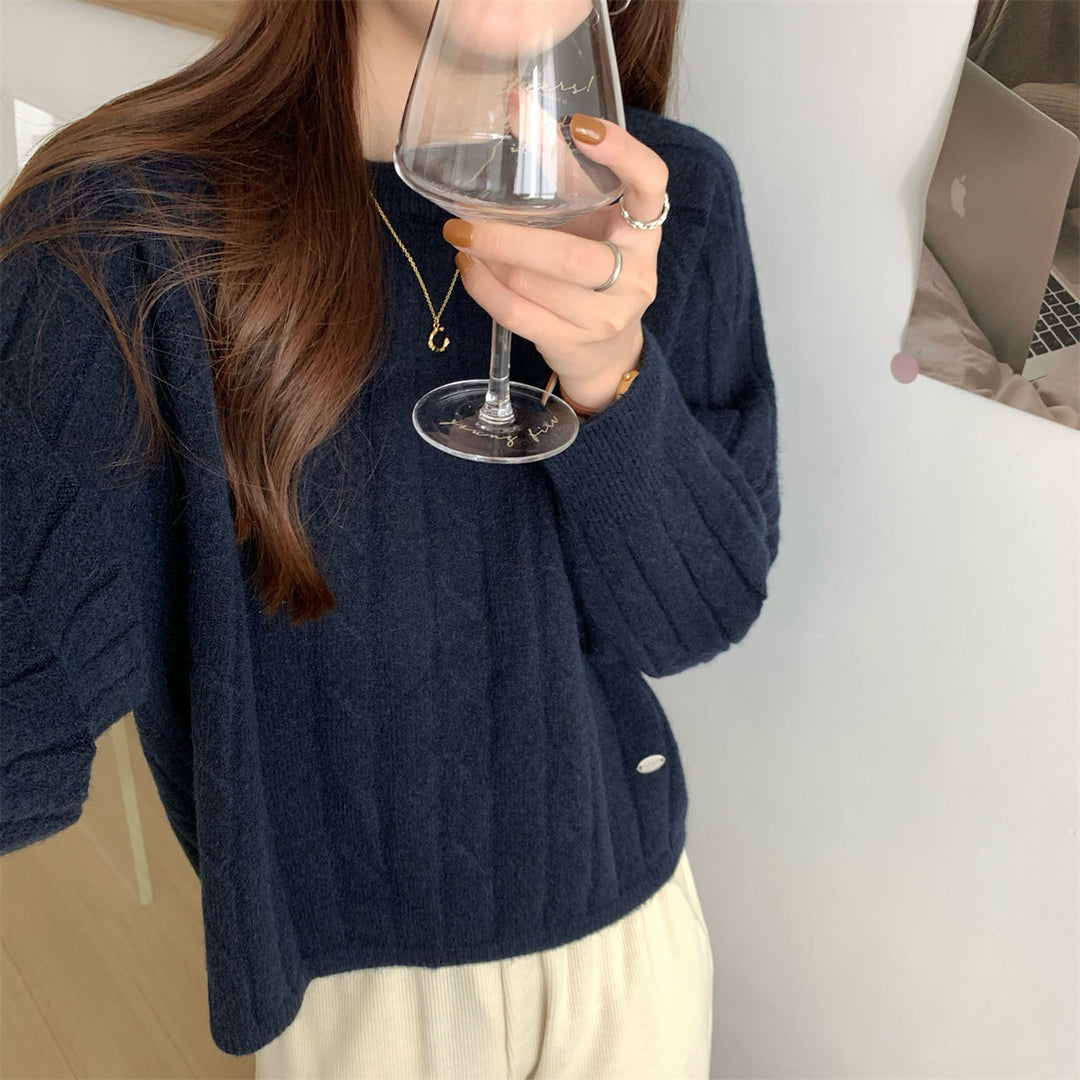 Damen Grob gestrickter Sweater mit Rundhalsausschnitt und lässiger Passform EB