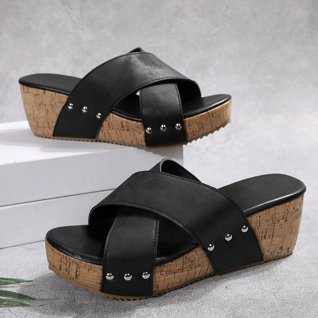 Damen Wedge-Sandalen mit elastischem Obermaterial und rutschfester Sohle EB
