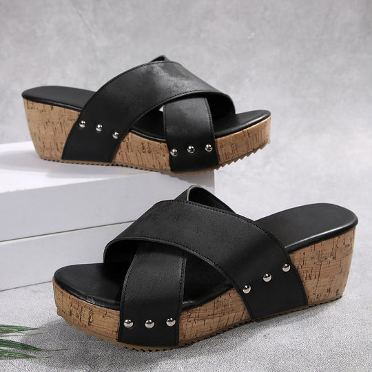 Damen Wedge-Sandalen mit elastischem Obermaterial und rutschfester Sohle EB