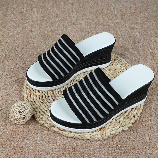 Damen modische Wedge-Pantoletten mit strukturiertem Obermaterial und atmungsaktivem Design EB