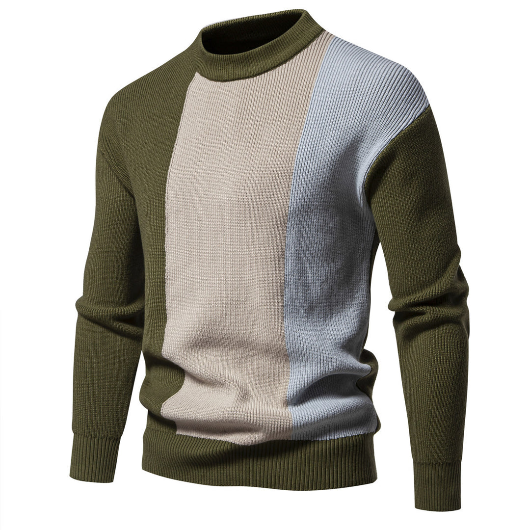Herren Strickpullover mit modernem Farbblockdesign und hohem Kragen EB