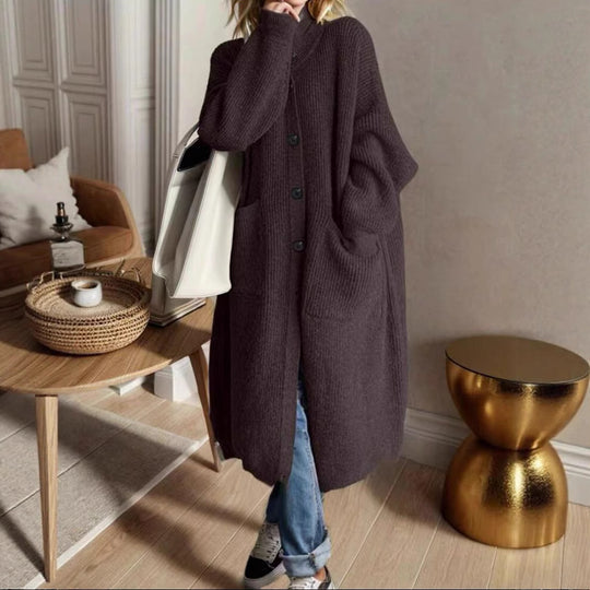 Damen Modische Strickjacke mit großzügigen Taschen und Knopfdetail EB