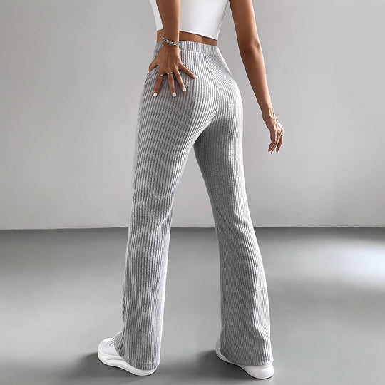 Damen Bequeme weit geschnittene Ripp-Hose mit hohem Bund EB