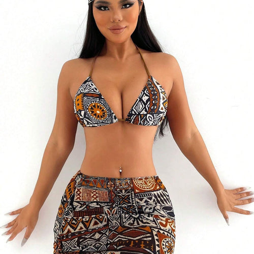 Damen Bikini-Set mit verstellbarem Oberteil und hoch taillierter Short EB