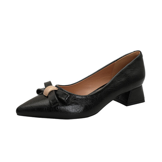 Damen elegante Ballerinas mit modischer Schleifenapplikation und komfortablem Blockabsatz EB