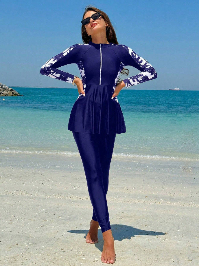 Damen Modischer UV-Schutz Surfanzug mit Peplum-Design EB
