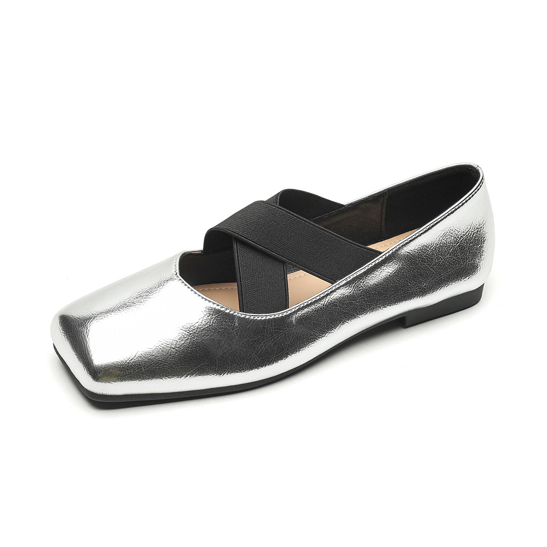 Damen elegante Ballerinas mit schimmerndem Obermaterial und komfortablem Riemen EB