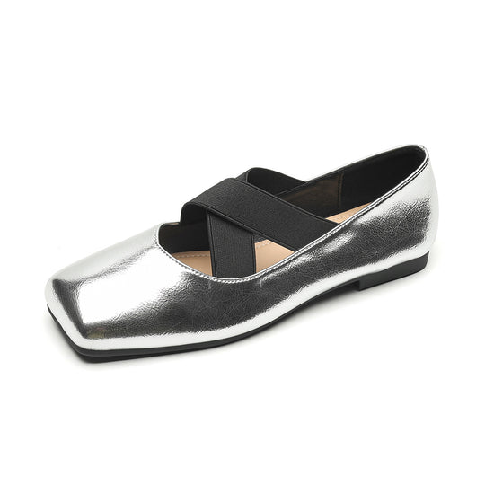 Damen elegante Ballerinas mit schimmerndem Obermaterial und komfortablem Riemen EB