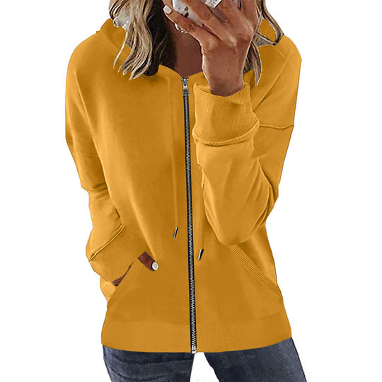 Damen nan Kapuzenjacke mit durchgehendem Reißverschluss, Kängurutaschen und elastischen Bündchen EB
