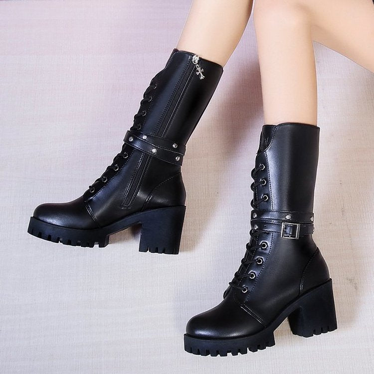 Damen Chunky Schnürstiefel mit modernem Design und robustem Blockabsatz EB